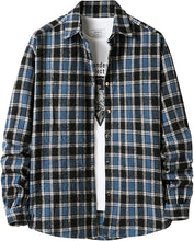 Load image into Gallery viewer, Men&#39;s Cotton Black Plaid Flannel Long Sleeve Shirt