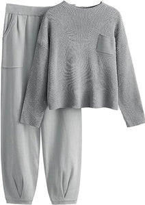 Modern Comfort Soft Knit Beige/White Tracksuit Loungewear Set