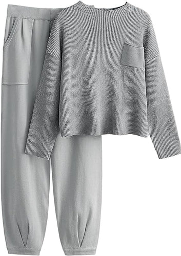 Modern Comfort Soft Knit Grey Tracksuit Loungewear Set