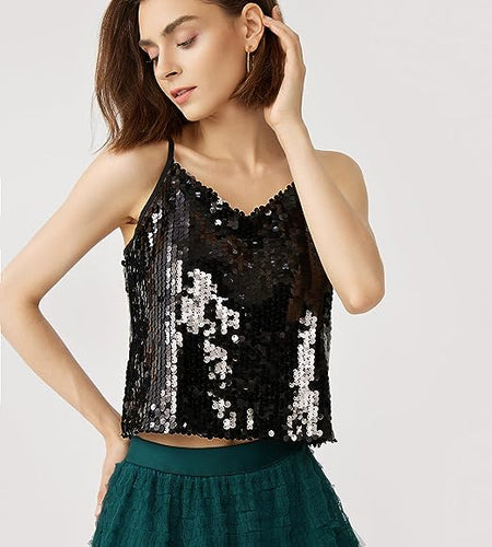 Sparking Black Sequin Cami Sleeveless Top