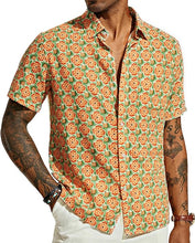 Load image into Gallery viewer, Men&#39;s Printed Button Up Short Sleeve Summer Orange Shirt