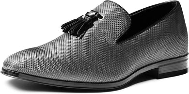 Men's Gray Textured Slip On Tassel Loafer Dress Shoes