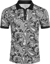 Load image into Gallery viewer, Men&#39;s Graphic Print Black and White Polo Shirt