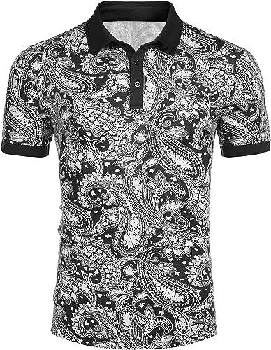 Men's Graphic Print Black and White Polo Shirt