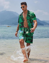 Load image into Gallery viewer, Men&#39;s Black/White Print Summer Button Up Shorts &amp; Shirt Set