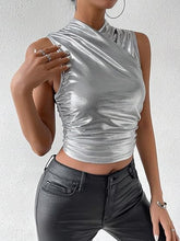 Load image into Gallery viewer, Silver Metallic Cross Draped Sleeveless Top