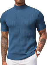 Load image into Gallery viewer, Men&#39;s Knit Turtleneck Green Short Sleeve Sweater