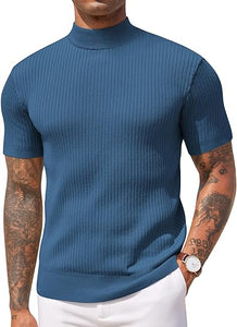 Men's Knit Turtleneck White Short Sleeve Sweater