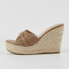 Load image into Gallery viewer, Platform Chain Beige Open Toe Espadrille Wedge Sandals