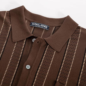 Men's Short Sleeve Vintage Style Striped Coffee Shirt