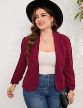Load image into Gallery viewer, Plus Size Black Ruched Sleeve Long Sleeve Blazer Jacket