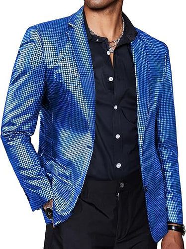 Men's Chic Patterned Blue Metallic Blazer