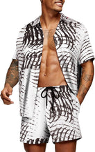 Load image into Gallery viewer, Men&#39;s Black &amp; White Stripes Short Sleeve Shirt &amp; Shorts Set