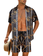 Load image into Gallery viewer, Casual Men&#39;s Blue Vacation Style Shirt &amp; Shorts Set