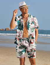 Load image into Gallery viewer, Men&#39;s Black/White Print Summer Button Up Shorts &amp; Shirt Set