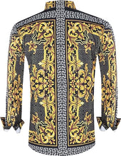 Load image into Gallery viewer, Men&#39;s Fashion Luxury Printed Black/Gold Cross Long Sleeve Shirt