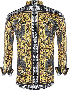 Men's Fashion Luxury Printed Blue Floral Long Sleeve Shirt