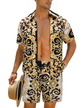 Load image into Gallery viewer, Casual Men&#39;s Blue Vacation Style Shirt &amp; Shorts Set