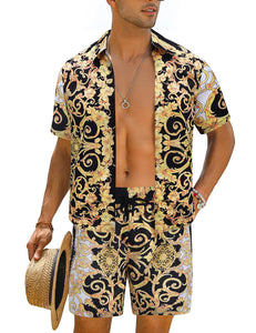 Casual Men's Blue Vacation Style Shirt & Shorts Set