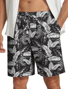 Men's Orange Sunflower Printed Summer Beach Elastic Shorts