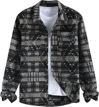 Load image into Gallery viewer, Men&#39;s Plaid Button Flannel Black Long Sleeve Shacket