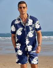 Load image into Gallery viewer, Men&#39;s Black/White Print Summer Button Up Shorts &amp; Shirt Set