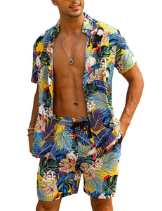 Casual Men's Blue Vacation Style Shirt & Shorts Set