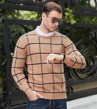 Load image into Gallery viewer, Men&#39;s Knitted Checkered Long Sleeve Light Blue Sweater