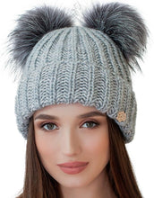 Load image into Gallery viewer, Light Beige Cable Knit Winter Warm Women&#39;s Fur Pom Pom Hat