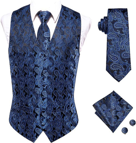 Men's Navy Blue Paisley Sleeveless Formal Vest