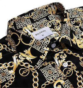 Men's Luxury Printed Black & White Baroque Short Sleeve Shirt & Shorts Set