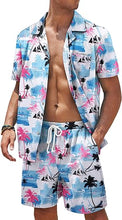 Load image into Gallery viewer, Men&#39;s Black/White Print Summer Button Up Shorts &amp; Shirt Set