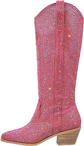 Rhinestone Knee High Sequin Green Cowboy Boots