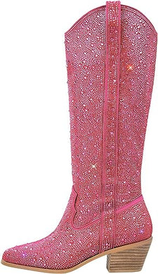 Rhinestone Knee High Sequin Pink Cowboy Boots