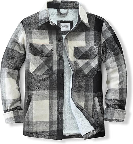 Men's Plaid Flannel Black-White Long Sleeve Shacket