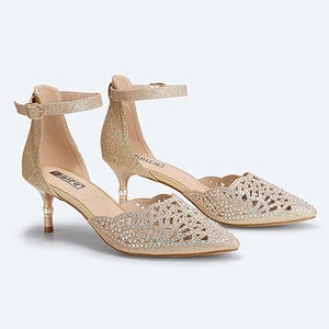 Rose Gold Glitter Candice Close Toe Stiletto Ankle Strap Heels