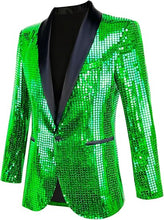 Load image into Gallery viewer, Men&#39;s Shiny Disco Blue Metallic Party Blazer