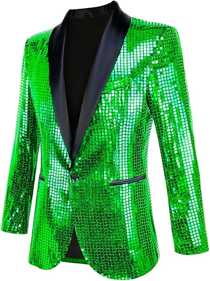 Men's Shiny Disco Green Metallic Party Blazer