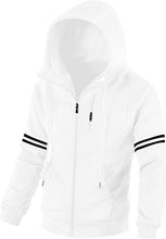 Load image into Gallery viewer, Men&#39;s Striped White Soft Fleece Sweatshirt Hoodie