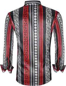 Men's Fashion Luxury Printed Paisley Red Black Long Sleeve Shirt