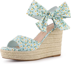 Platform Floral Teal Wedge Sandals