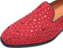 Load image into Gallery viewer, Men&#39;s Red Leather Studded Embellished Loafer Dress Shoes