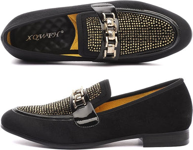 Men's Formal Black Sparkle Velvet Fashionable Dress Loafer Shoes