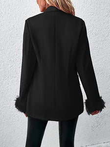 Fashionable Black Feather Long Sleeve Blazer Jacket