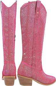 Rhinestone Knee High Sequin Pink Cowboy Boots