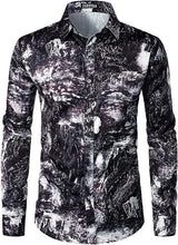 Load image into Gallery viewer, Men&#39;s Luxury Satin Black/Grey Art Deco Long Sleeve Dress Shirt