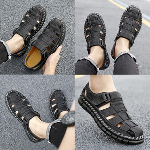 Black Men's Leather Outdoor Summer Sandals