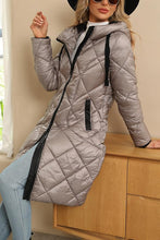 Load image into Gallery viewer, Windproof Black Thick Diamond Quilted Long Sleeve Hooded Winter Coat