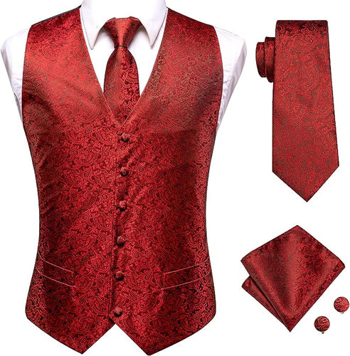 Men's Red Paisley Sleeveless Formal Vest
