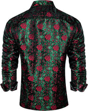 Load image into Gallery viewer, Men&#39;s Luxury Red &amp; Green Floral Long Sleeve Shirt